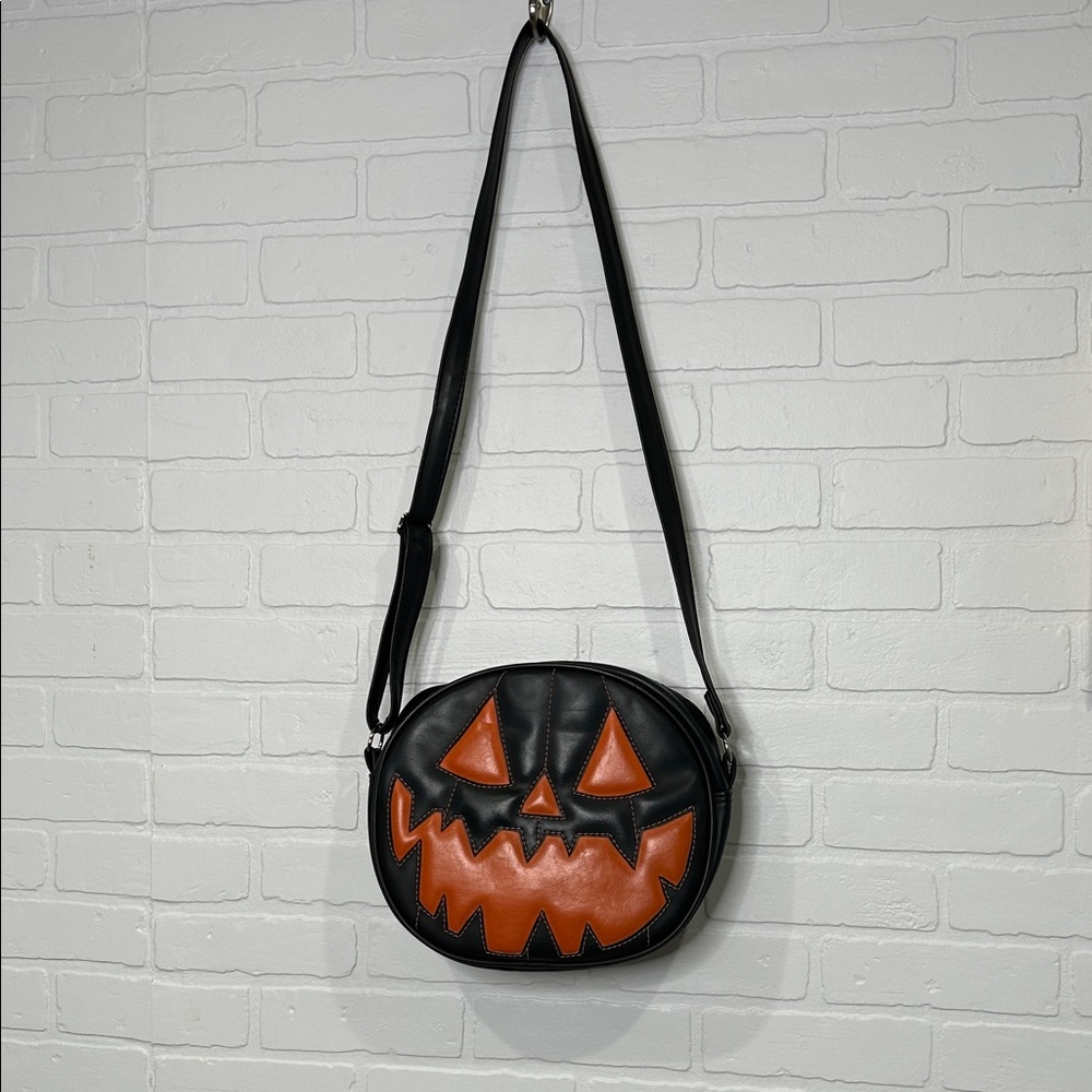 Love Pain and Stitches ORIGINAL 2-sided Pumpkin Crossbody Bag - Black and Orange